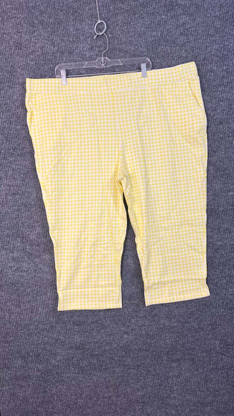 Belle Kim Gravel Pants Womens 3X Petite Yellow Gingham High Rise Cropped Preppy